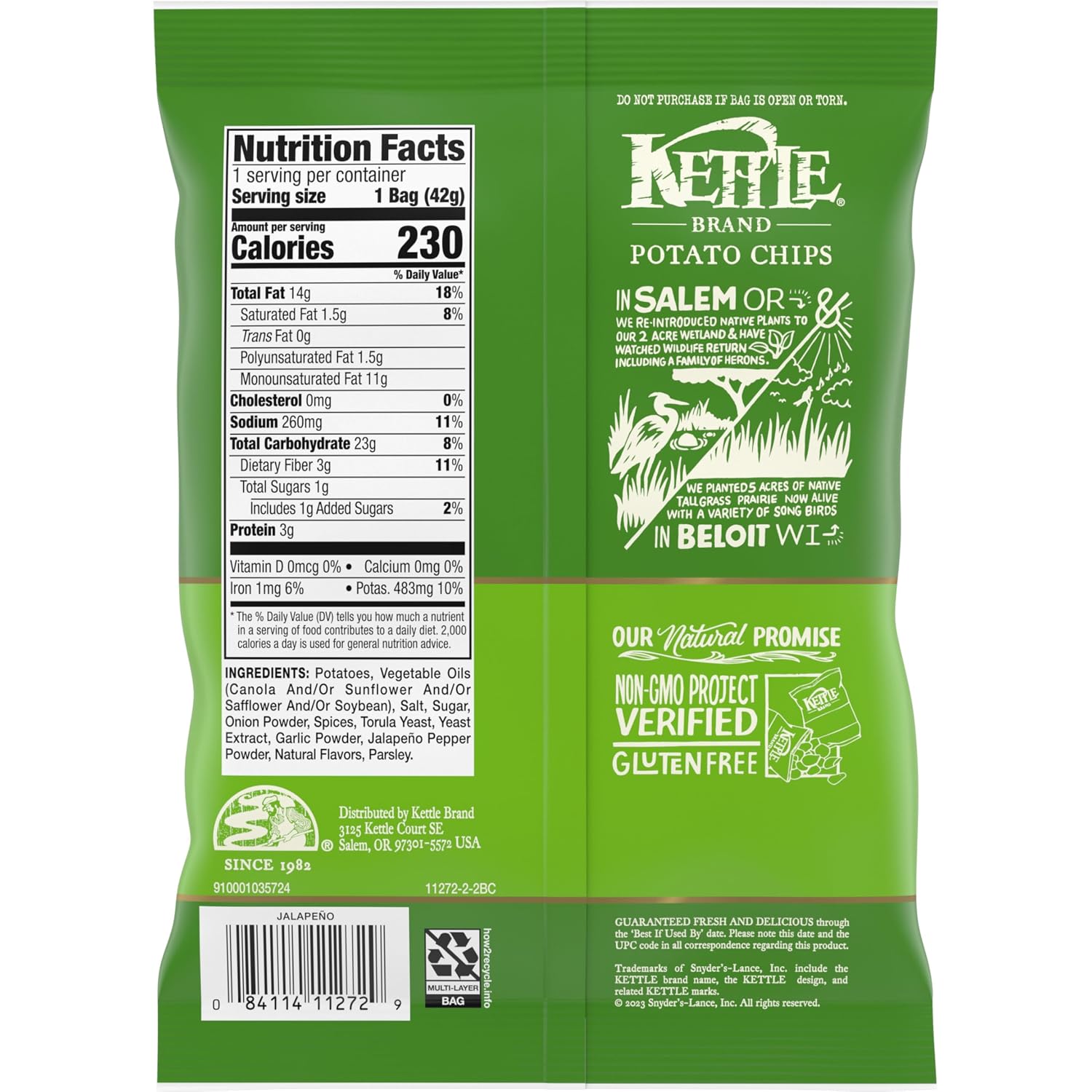 Kettle Brand Potato Chips, Jalapeno Kettle Chips, Party Size, 13 Oz
