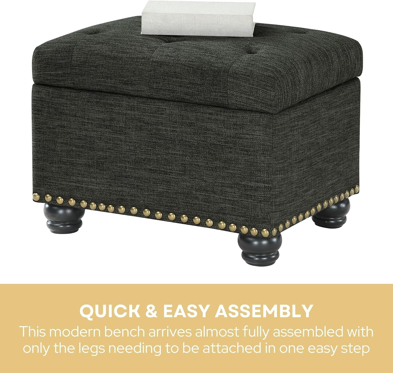 Convenience Concepts Designs4Comfort 5th Avenue Storage Ottoman 24" - Contemporary Foot Stool and Seat with Hinged Lid for Living Room, Dining Room, Office, Den, Espresso Faux Leather