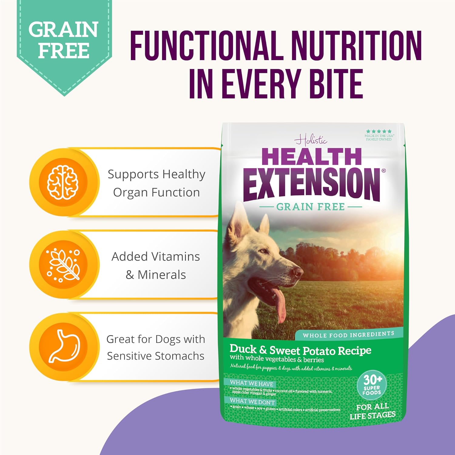 Health Extension Grain Free Venison & Sweet Potato Dry Dog Food - 30+ Superfoods and Probiotics for All Life Stages (10 lb)