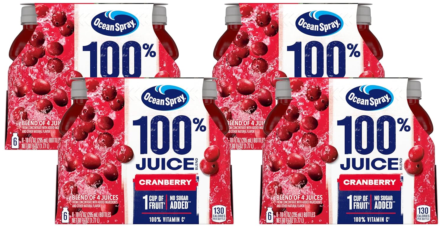 Ocean Spray 100% Juice, Cranberry Juice, 10 Ounce Bottle (Pack of 6)