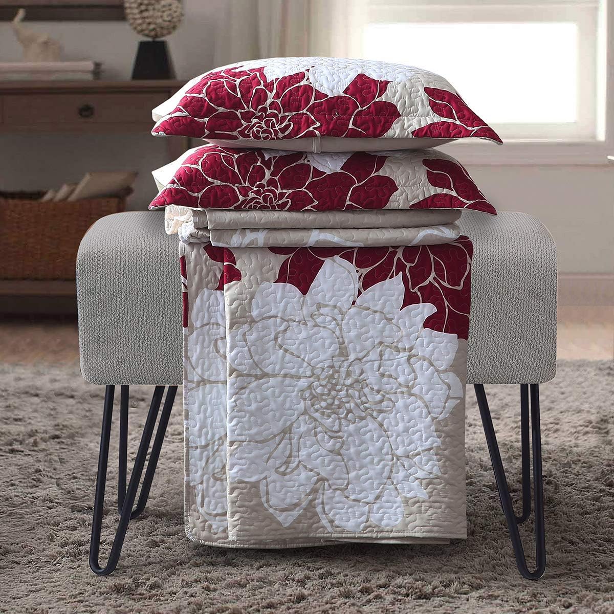 Royal Hotel Ayat Birds Oversized Coverlet Set Queen Size – Luxury Queen Quilt Bedspread, All Season Soft Filled Quilts