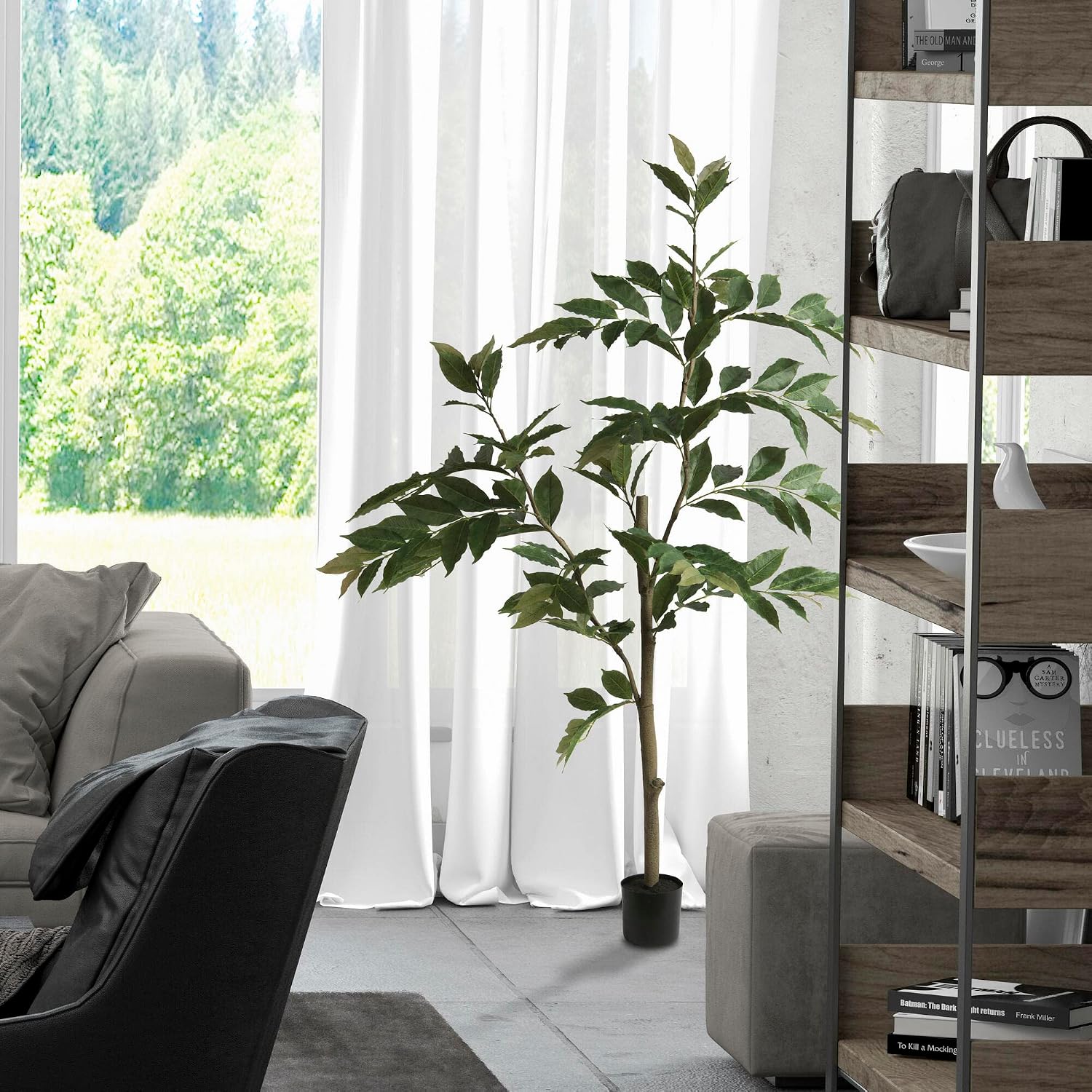Vickerman 7' Realistic Potted Artificial Green Nandina Tree with 356 Leaves - Large Faux Indoor Tree for Artificial Plants and Fake Plants - Maintenance Free