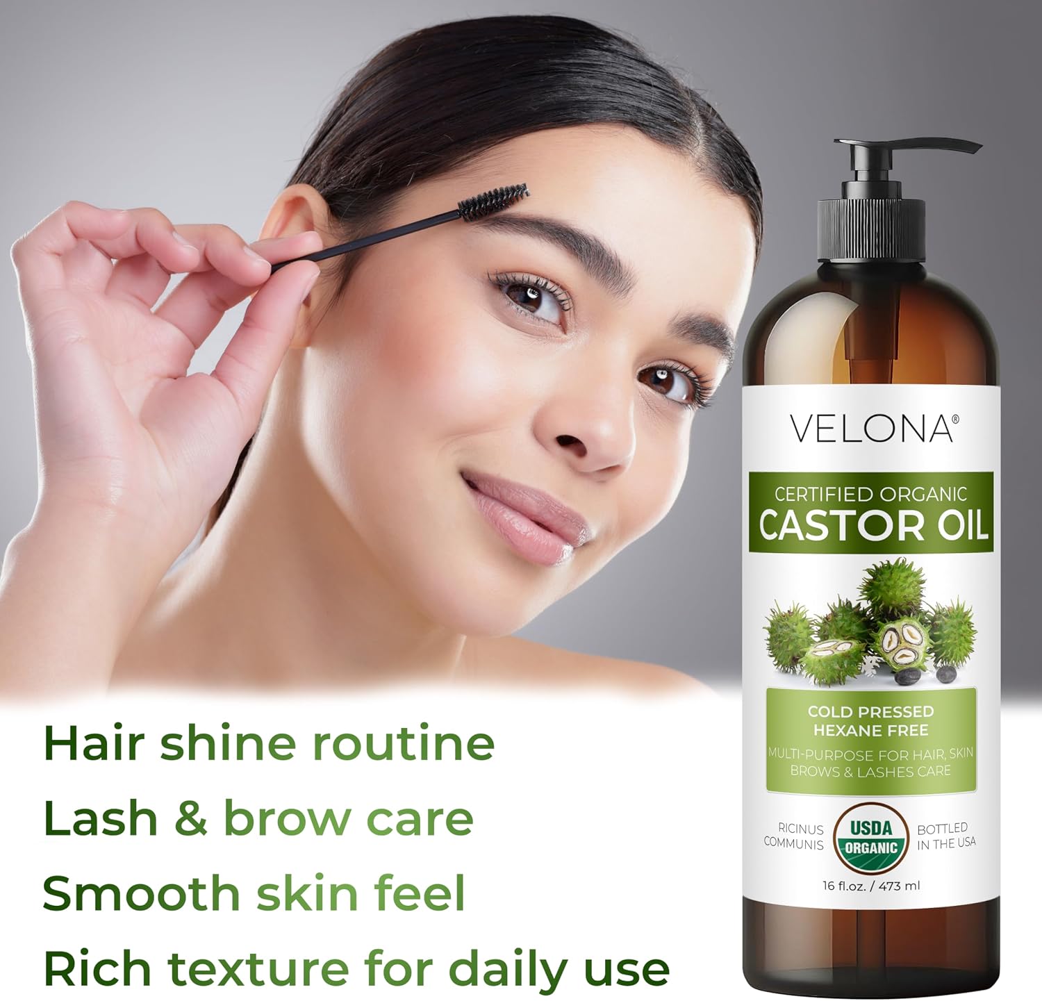 velona USDA Organic Castor Oil - 64 fl oz, Cold Pressed, USP Grade