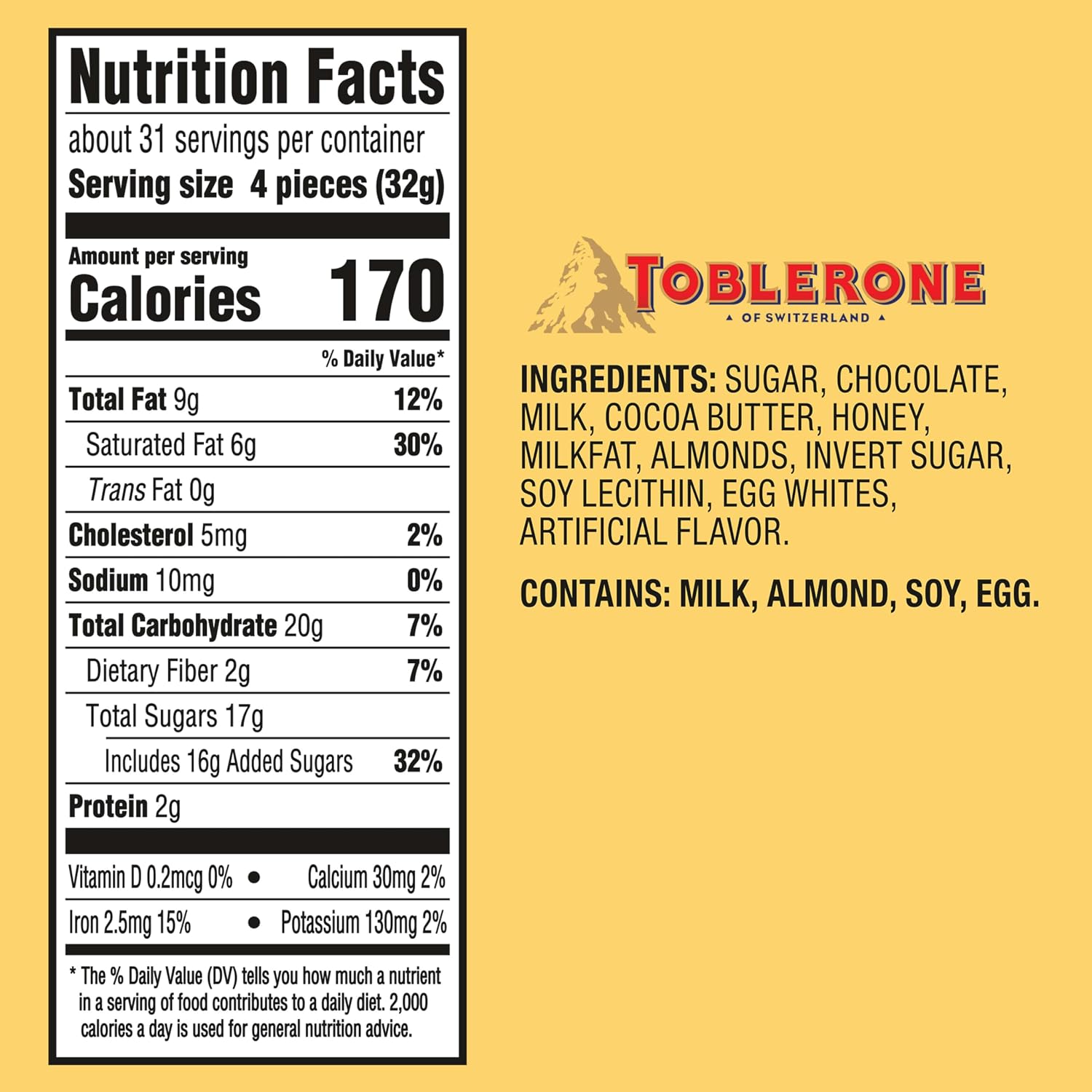 TOBLERONE Milk Chocolate Bar with Salted Caramelized Almonds, 20 Bars | Honey and Almond Nougat, Bulk Chocolate
