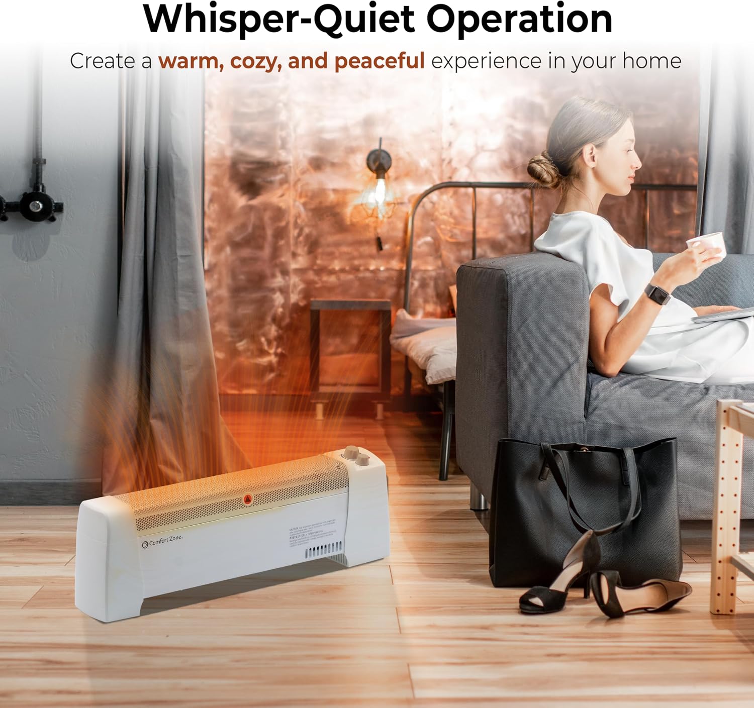 Comfort Zone Electric Baseboard Space Heater with Adjustable Thermostat, Dent-Proof End Panels, Overheat Protection, Tip-Over Switch, & Stay-Cool Body, Ideal for Home, Bedroom, & Office, 1,500W, CZ600