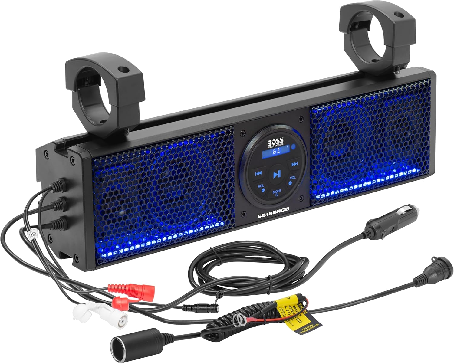 BOSS Audio Systems BRT26RGB IPX5 Weatherproof Bluetooth ATV Sound Bar - 26 Inches Wide, 4 inch Speakers, Tweeters, Amplified, Multicolor Illumination