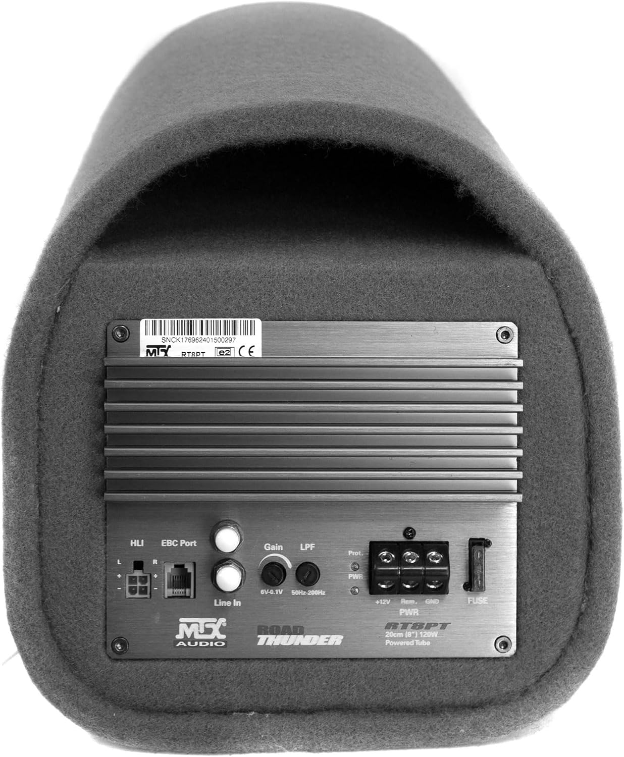MTX Audio RT8PT 8 Inch 240 Watt Car Loaded Universal Powered High Performance Amplified Tube Box Vented Subwoofer Enclosure, RCA Connectivity