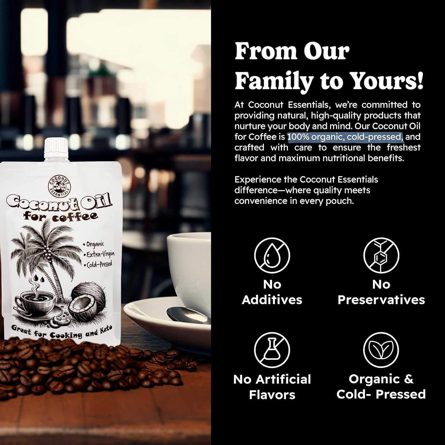Coconut Essentials - Organic Coconut Oil for Coffee, Cold-Pressed, MCT Oil for Weight Loss, Brain & Digestive Health, Keto-Friendly, Natural Slim