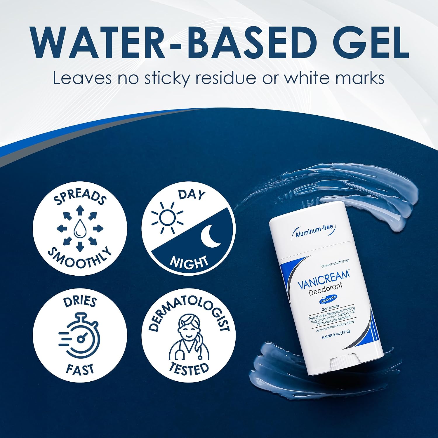 Vanicream Aluminum-Free Gel Deodorant, 2 Oz, Formulated without Common Irritants for Sensitive Skin, Water-Based Gel, Helps Reduce Odor, Unscented