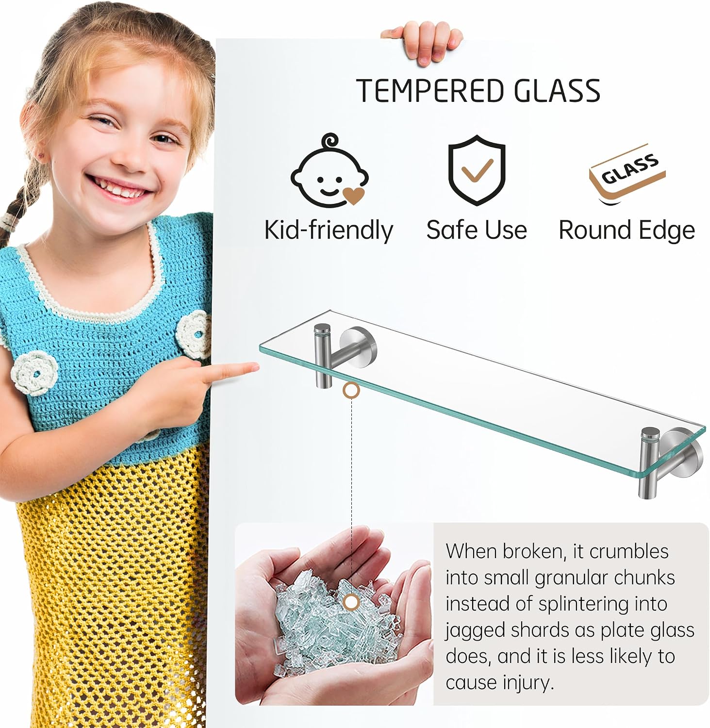 KES Glass Shelf for Bathroom, 20-Inch, 3 Pack, Brushed Finish