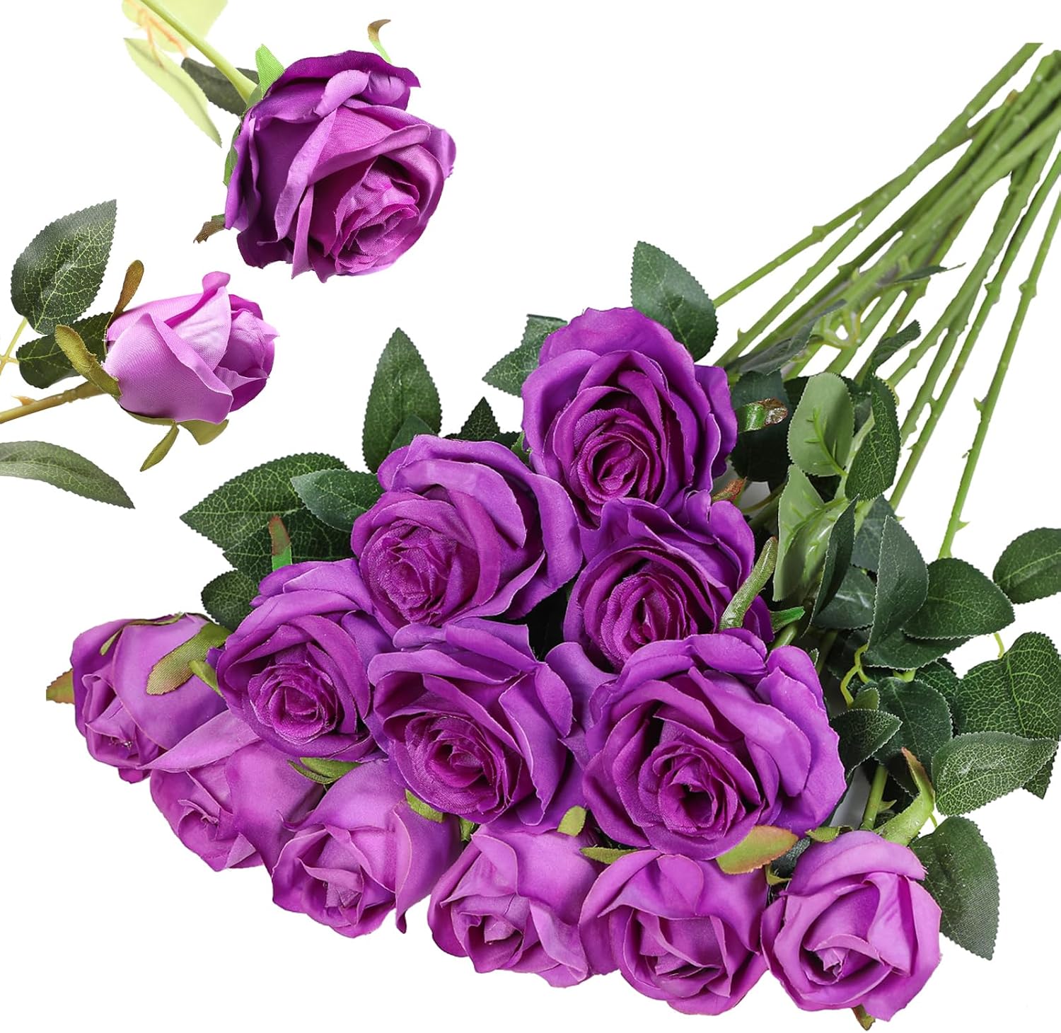 Hawesome 12PCS Artificial Silk Flowers Realistic Roses Bouquet Long Stem for Home Wedding Decoration Party (Yellow, 6 Flowers 6 Buds)