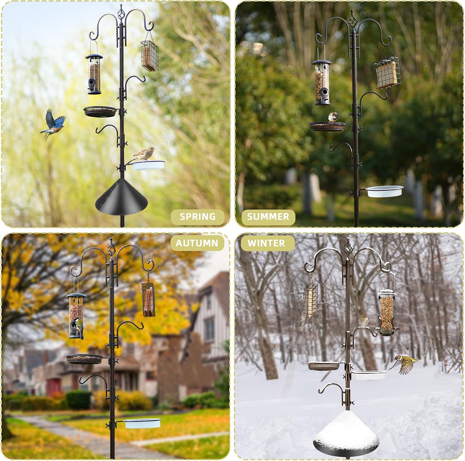 Deluxe Bird Feeding Station Kit with Multi Feeder Hanging Pole, Metal Suet Feeder, Bird Bath