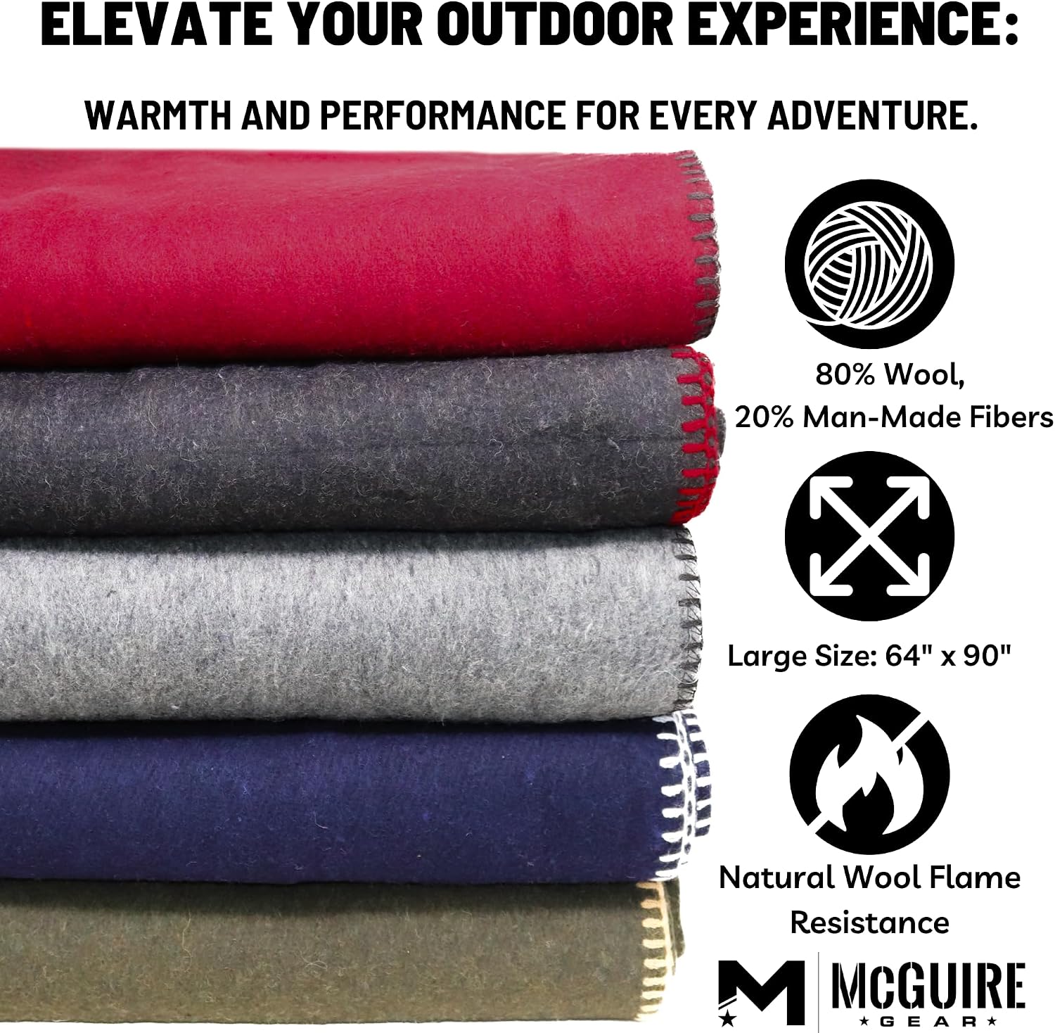 M MCGUIRE GEAR Heavy Duty Wool Blanket, Survival, Emergency, and First Aid Use – Mil-Spec, Fire Retardant