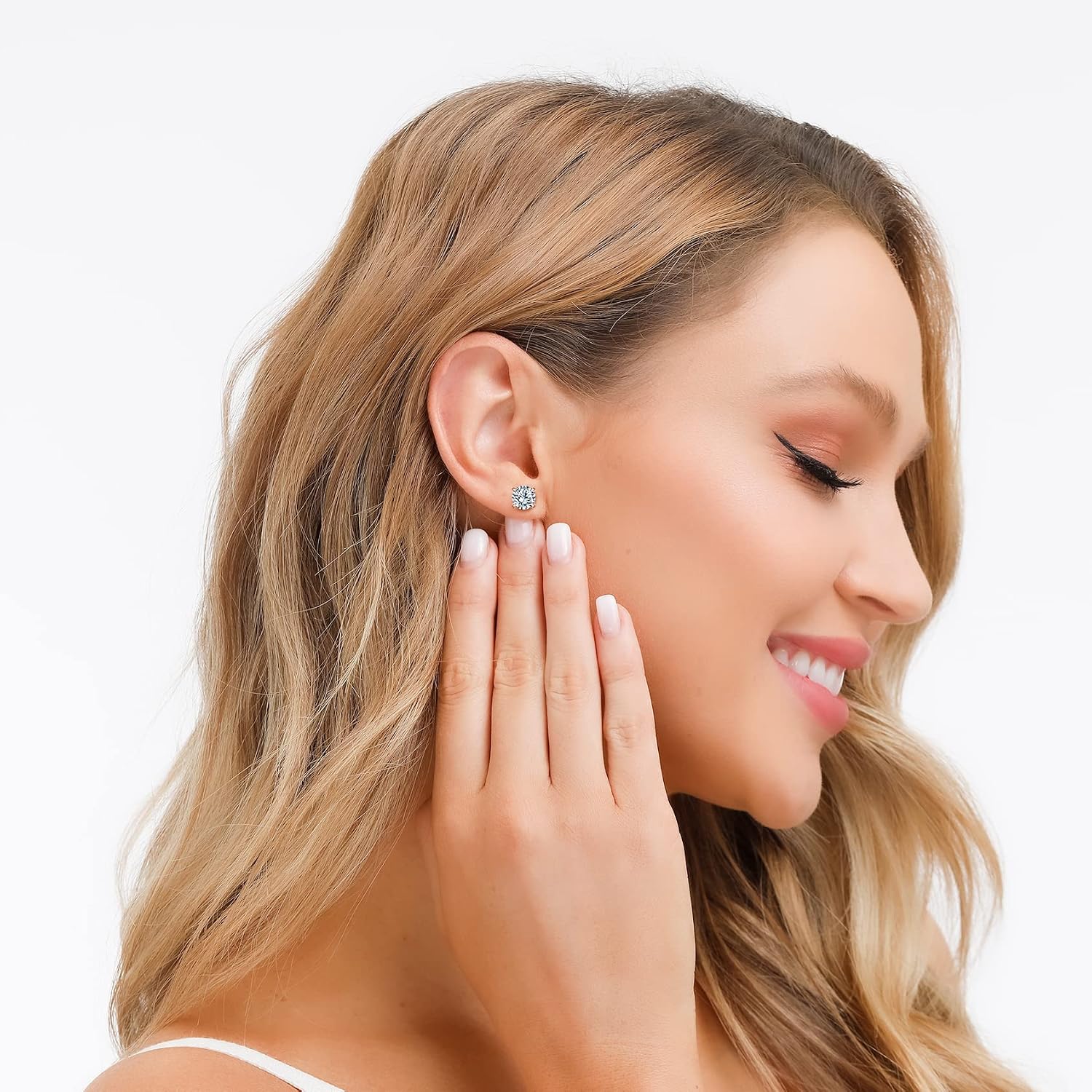 925 Sterling Silver Stud earrings Set | White Gold Plated Hypoallergenic Stud Earrings | Cubic Zirconia Stud Earrings for Women (2mm, 3mm, 4mm, 5mm