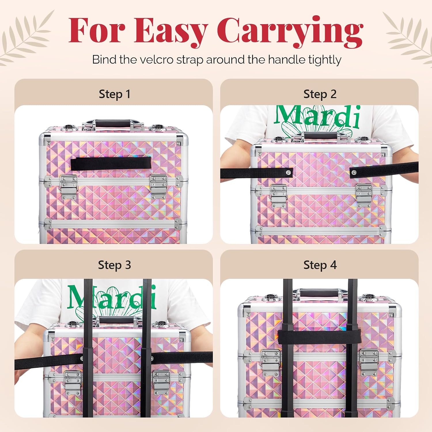 mefeir 4 in 1 Rolling Makeup Train Case, Aluminum Makeup Travel Organizer Cosmetic Case, Cosmetology Display Suitcase on Wheels, Beauty Storage Luggage Lockable w/4 Removable Wheels (Black)