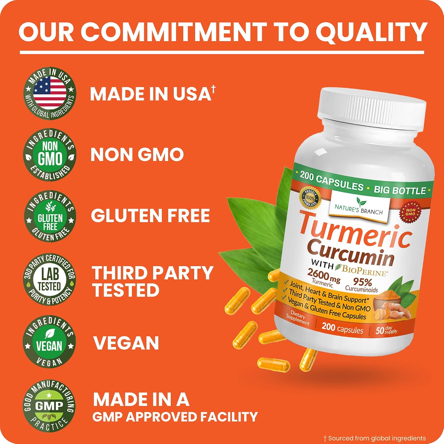 Turmeric Curcumin Supplement with Black Pepper 2600mg for High Absorption | Organic Turmeric Power – Turmeric Supplement For Joints