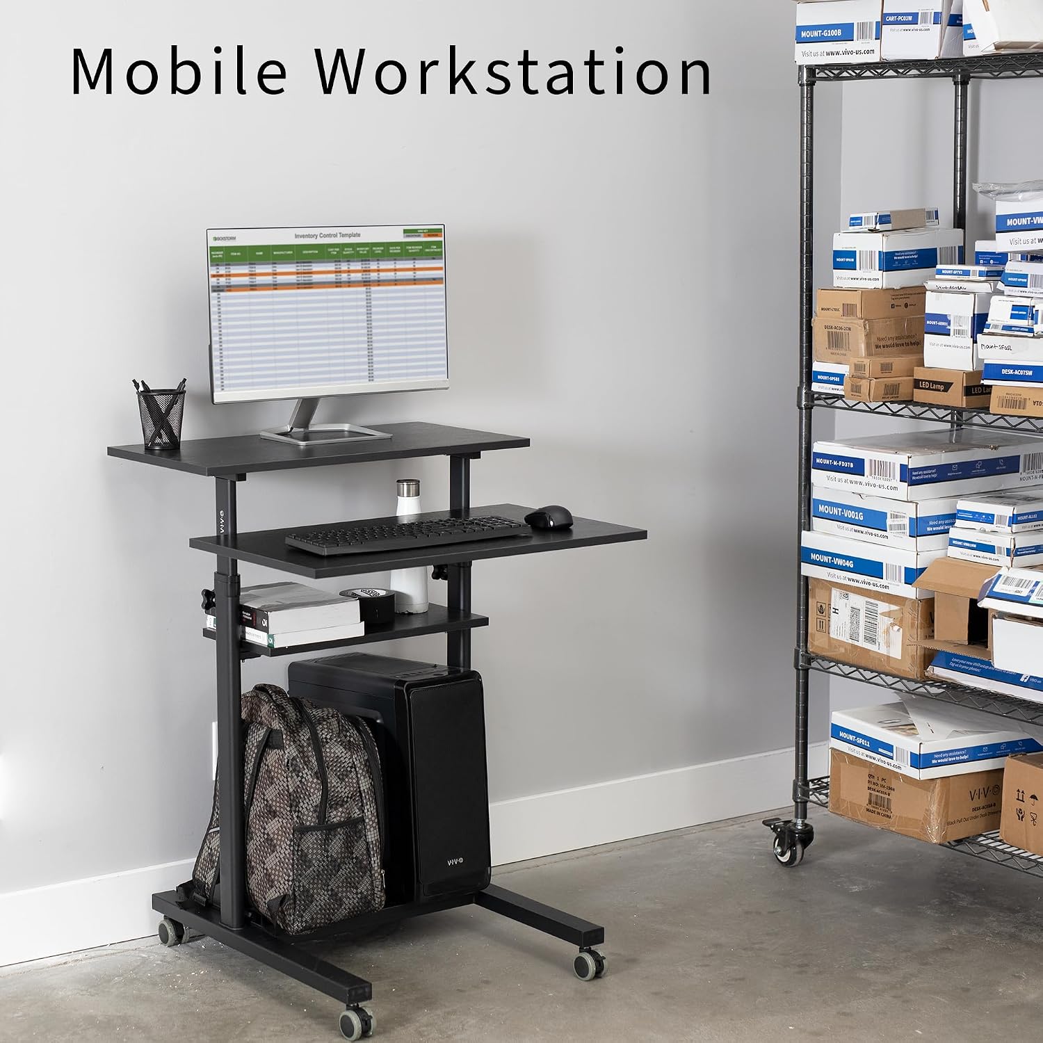 VIVO Black Mobile 28 inch Standing Desk Workstation, CART-V02DB