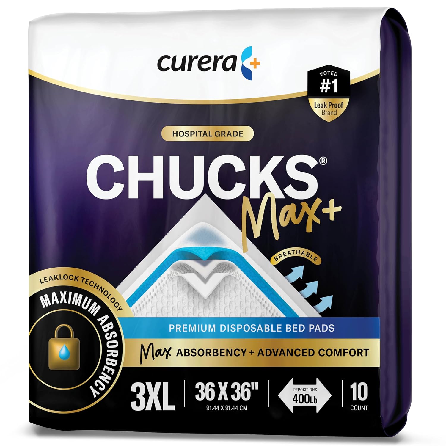 Chucks® MAX+ Hospital Bed Pads Disposable Adult 36 x 36 Incontinence Pads - XXX-Large Pee Pads for Elderly Adults. Extra Heavy Duty Absorbency