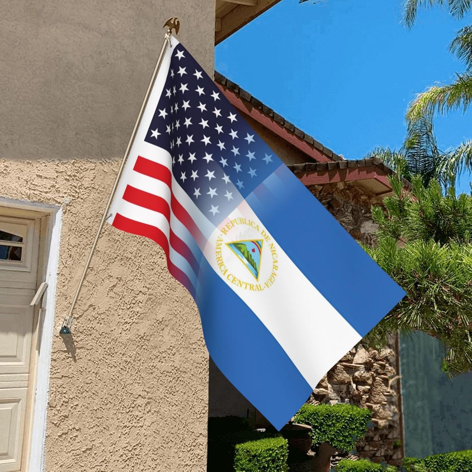 Nicaragua Nicaraguan And American Flag America USA 3x5 Ft Indoor Outdoor Decor Banner National Flags for Garden Yard Car Outside Decoration