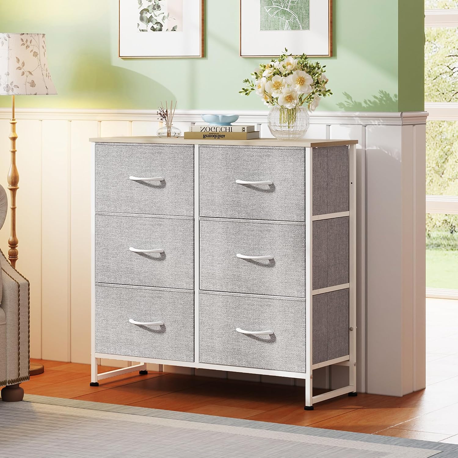 WLIVE Dresser for Bedroom with 6 Drawers, Light Grey