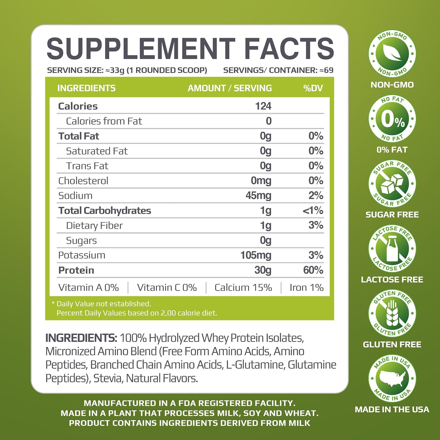 MFL 100% Isolate Protein l 30g of Protein l 12g Amino Acids l Keto Friendly l Low Carbs l 5 lbs. (Vanilla Bean)