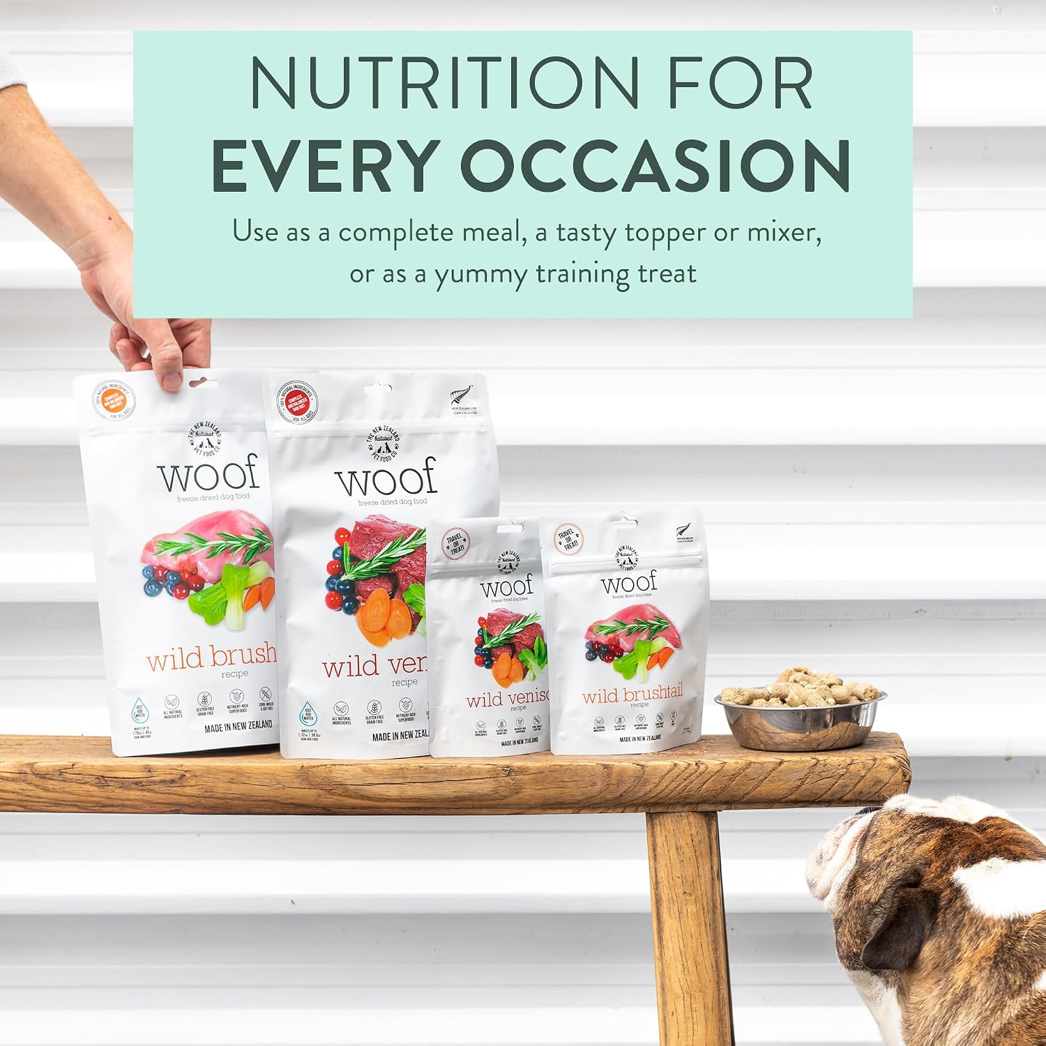 The New Zealand Natural Pet Food Co. Woof Freeze Dried Dog Food - Wild Venison, High Protein, Dog Food Topper & Dog Treats, All Life Stages, 1.76 oz