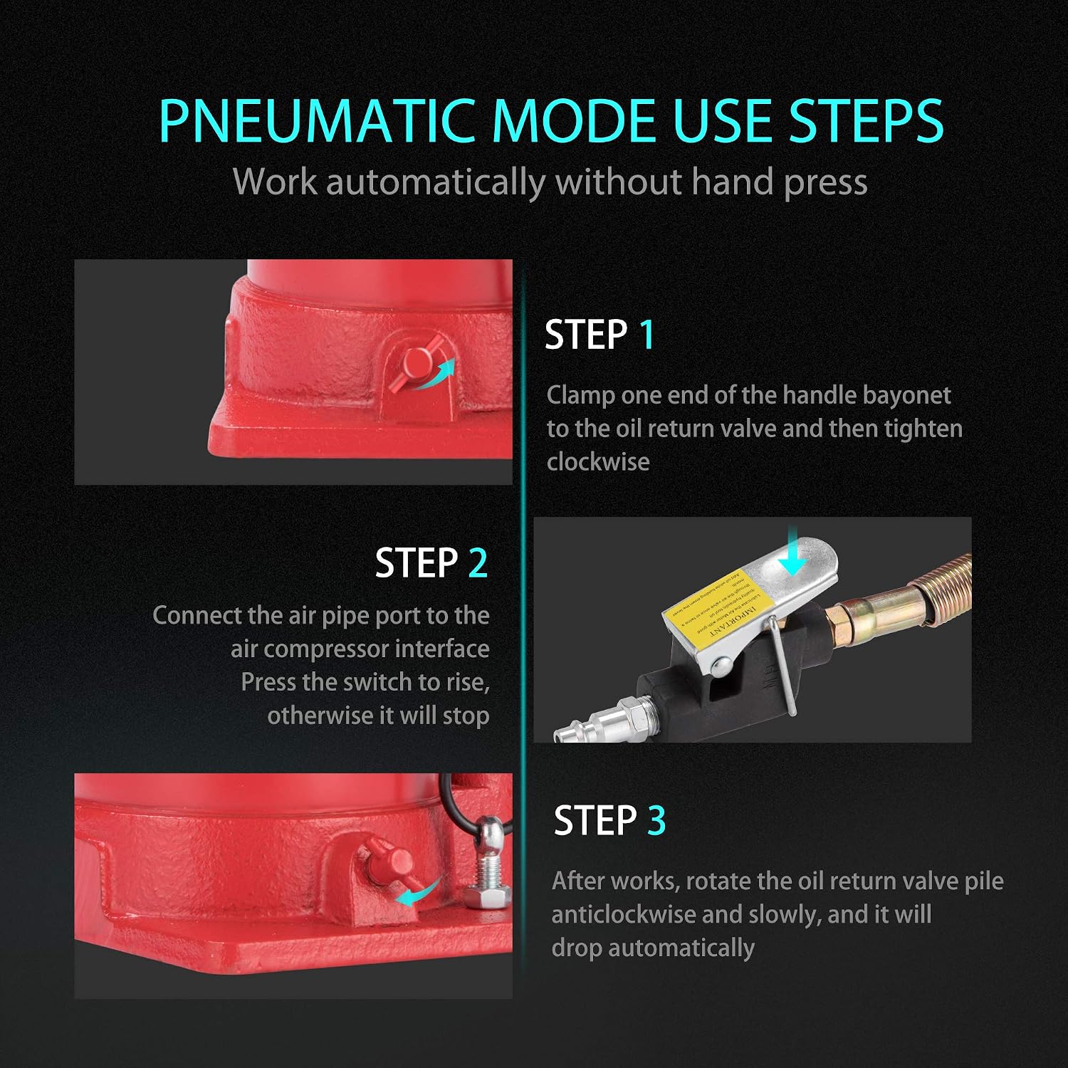 SPECSTAR Pneumatic Air Hydraulic Bottle Jack with Manual Hand Pump 20 Ton