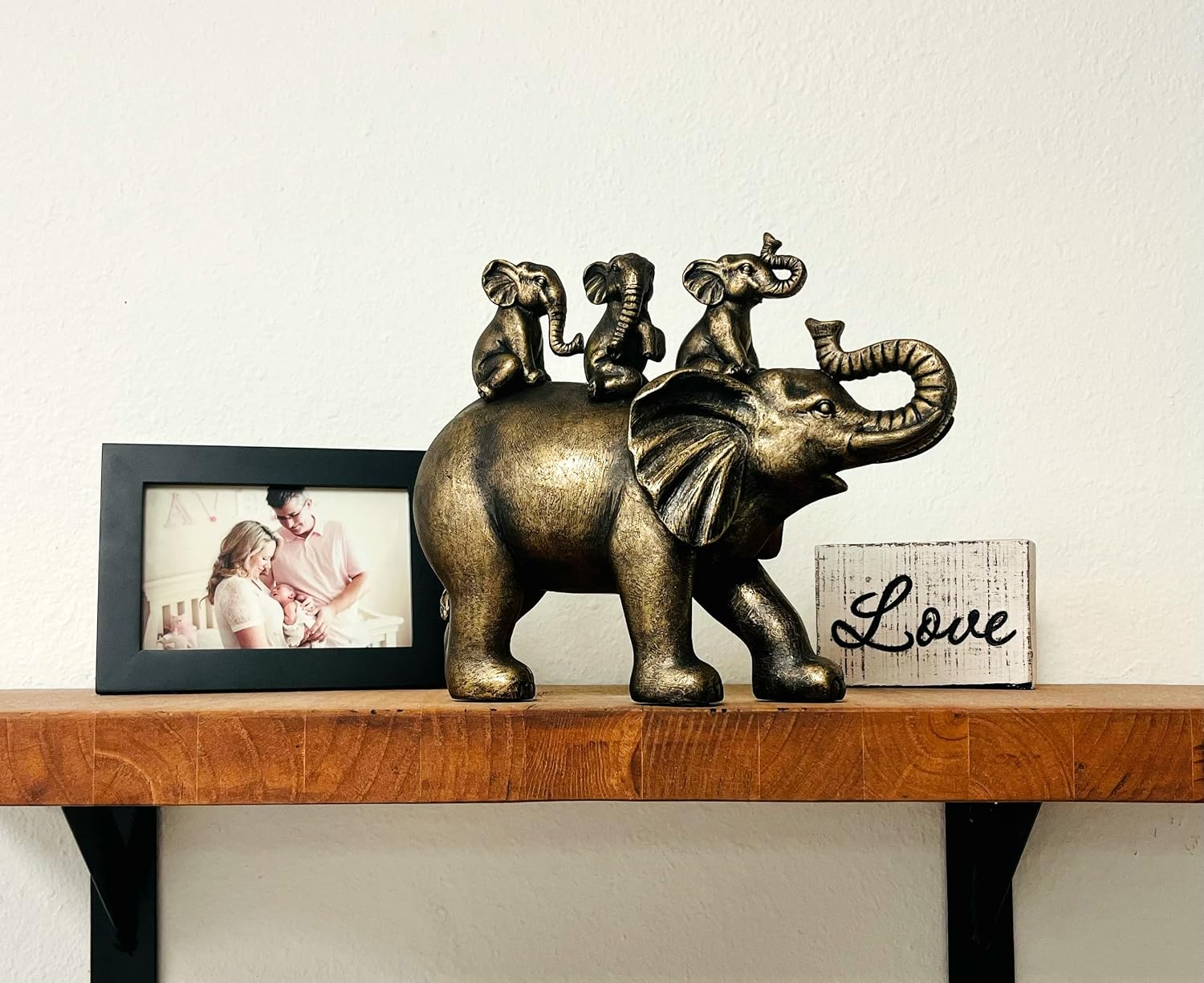 Nature's Mark 8" H 3 Baby Elephants Riding an Elephant Resin Statue Figurine Home Decorative Accent Decor (Brown)