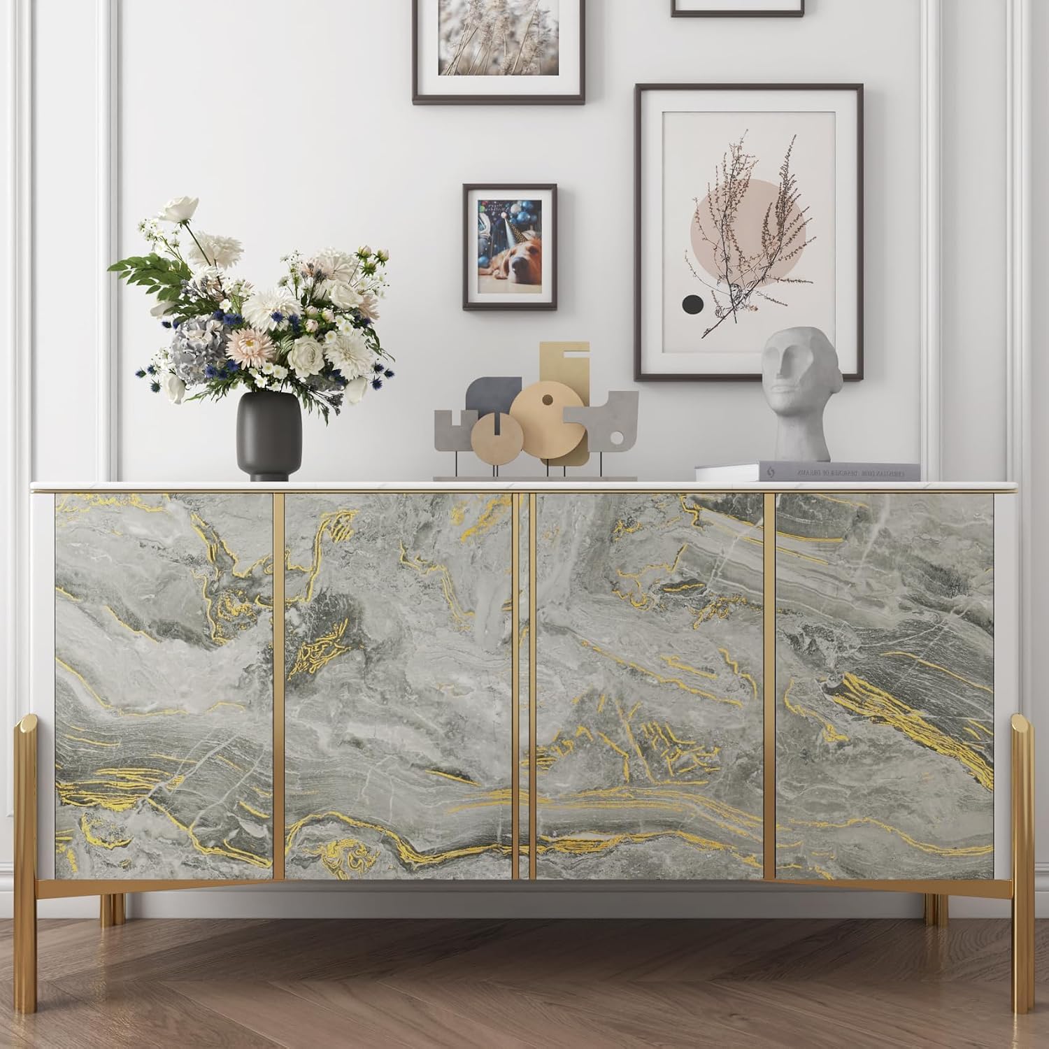 Yenhome Marble Countertop Contact Paper Waterproof Beige Gold Grey Marble Contact Paper for Countertops 17.7"X118" Self Adhesive Marble Wallpaper for Kitchen Matte Peel and Stick Countertop Wrap Vinyl