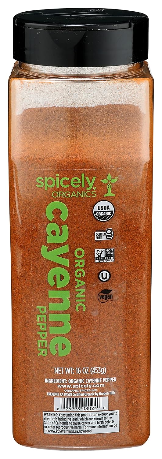 Spicely Organic Cayenne Pepper 16 Oz Certified Gluten Free