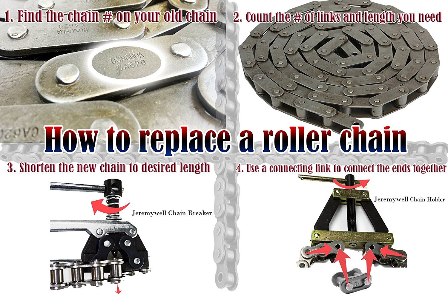 Roller Chain Tools Kit Fit #25#35#41#40#50#60 415H,428H, 520,530 Roller Chain, Holder/Puller+ Breaker/Cutter, Bicycle, Motorcycle