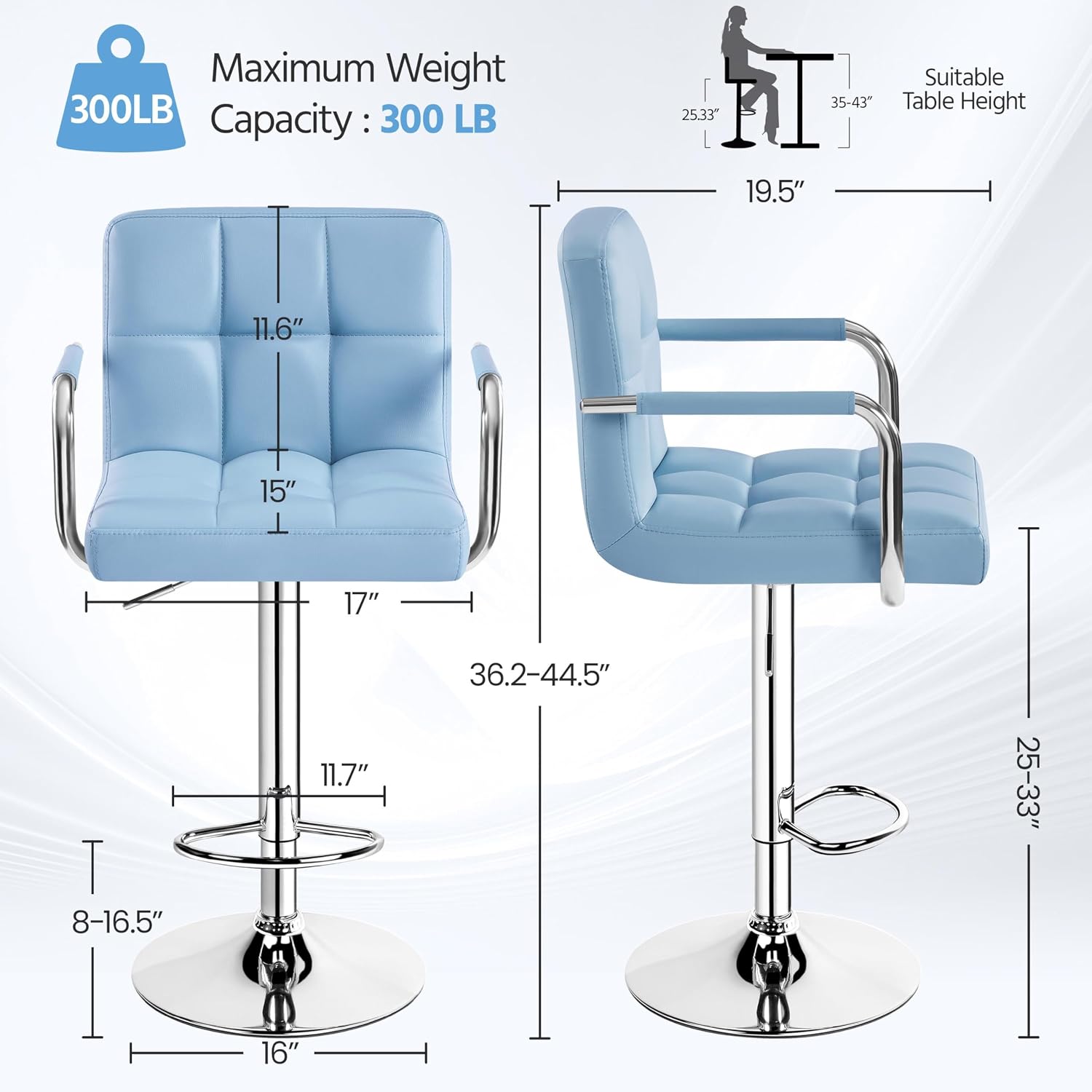 Yaheetech Bar Stools Set of 2, Swivel with Backs, Adjustable Height, White | 360° Swivel Barstools Feature Padded PU Leather Seats, Supportive Backs, 300 lb Capacity for Kitchen Islands