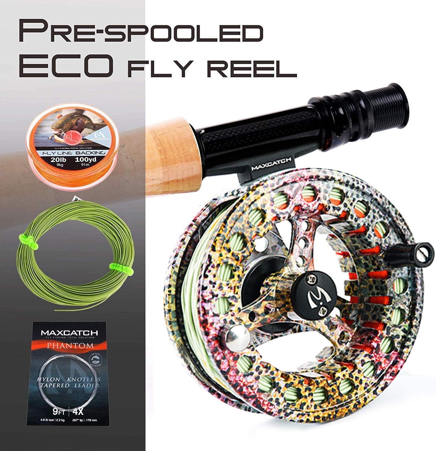M MAXIMUMCATCH Maxcatch ECO Large Arbor Fly Fishing Reel (3/4wt 5/6wt 7/8wt) and Pre-Loaded Fly Reel with Line Combo