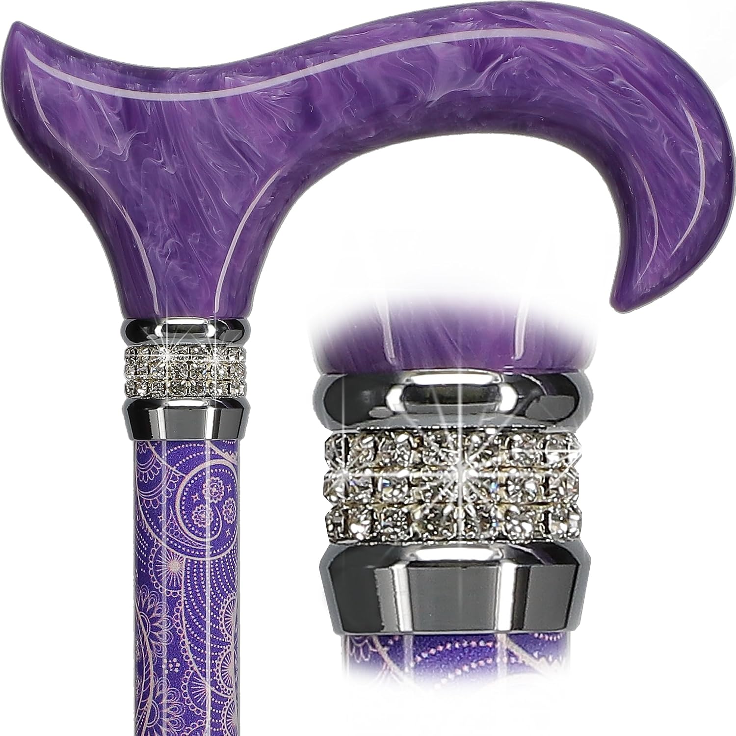 Stylish Walking Sticks – Rhinestone Collar Designer Adjustable Canes Colorful – Best Gift for Men and Women Light Weight Aluminum Shaft & Safe to Walk