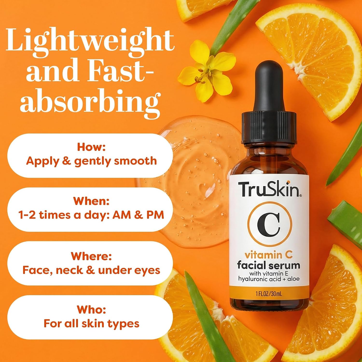 TruSkin Brightening Vitamin C Serum for Face with Hyaluronic Acid, 2 fl oz | Anti aging face serum with Vitamin E to improve the look of dark spots, fine lines, skin tone & support radiant-looking skin
