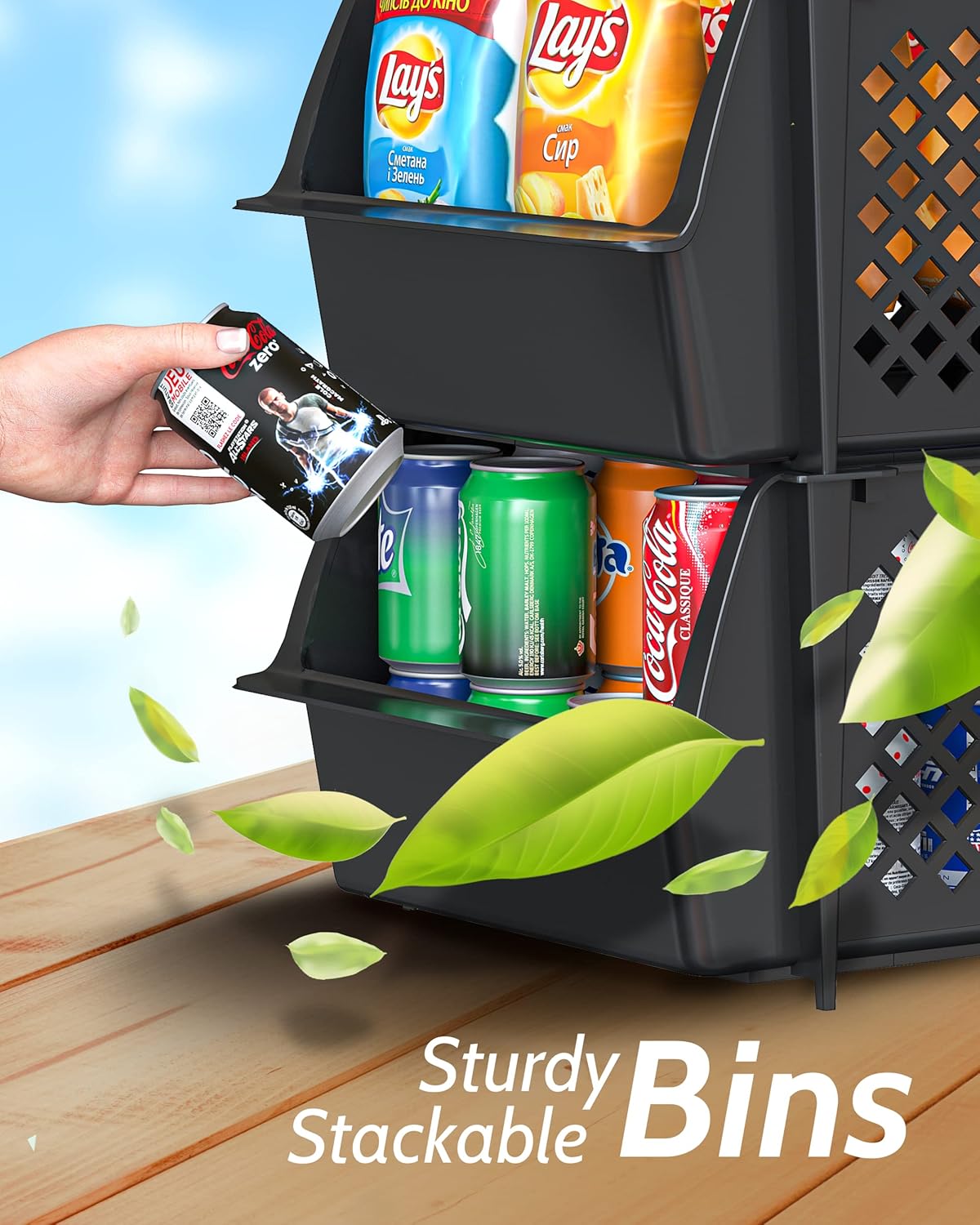 Skywin Stackable Storage Bins Open Front for Pantry Storage, 4 Pack - Black