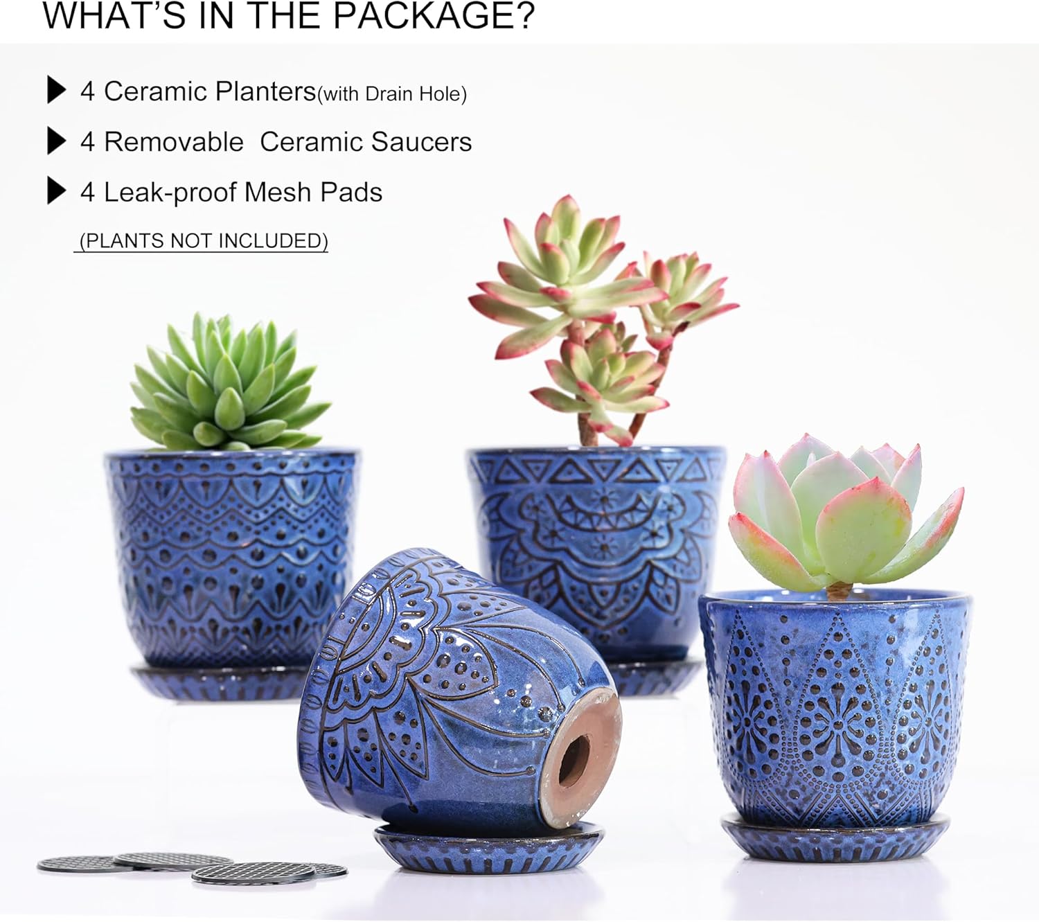 Gepege Ceramic Plant Pots, 6 Inch Indoor Planters with Drainage & Saucers