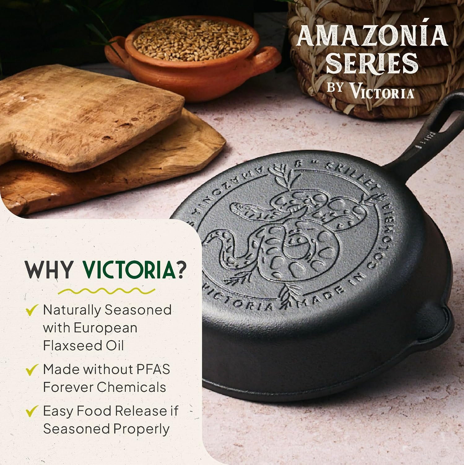 Victoria 10-Inch Cast Iron Skillet, Pre-Seasoned Cast-Iron Frying Pan with Long Handle, Made in Colombia | Pan with Long Handle, Made in Colombia