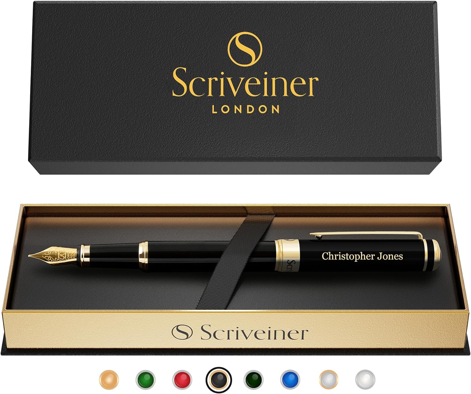Scriveiner Silver Chrome Fountain Pen - Stunning Luxury Pen, Real Gold Finish Schmidt Gilded Nib (Medium), Best Pen Gift Set for Men & Women