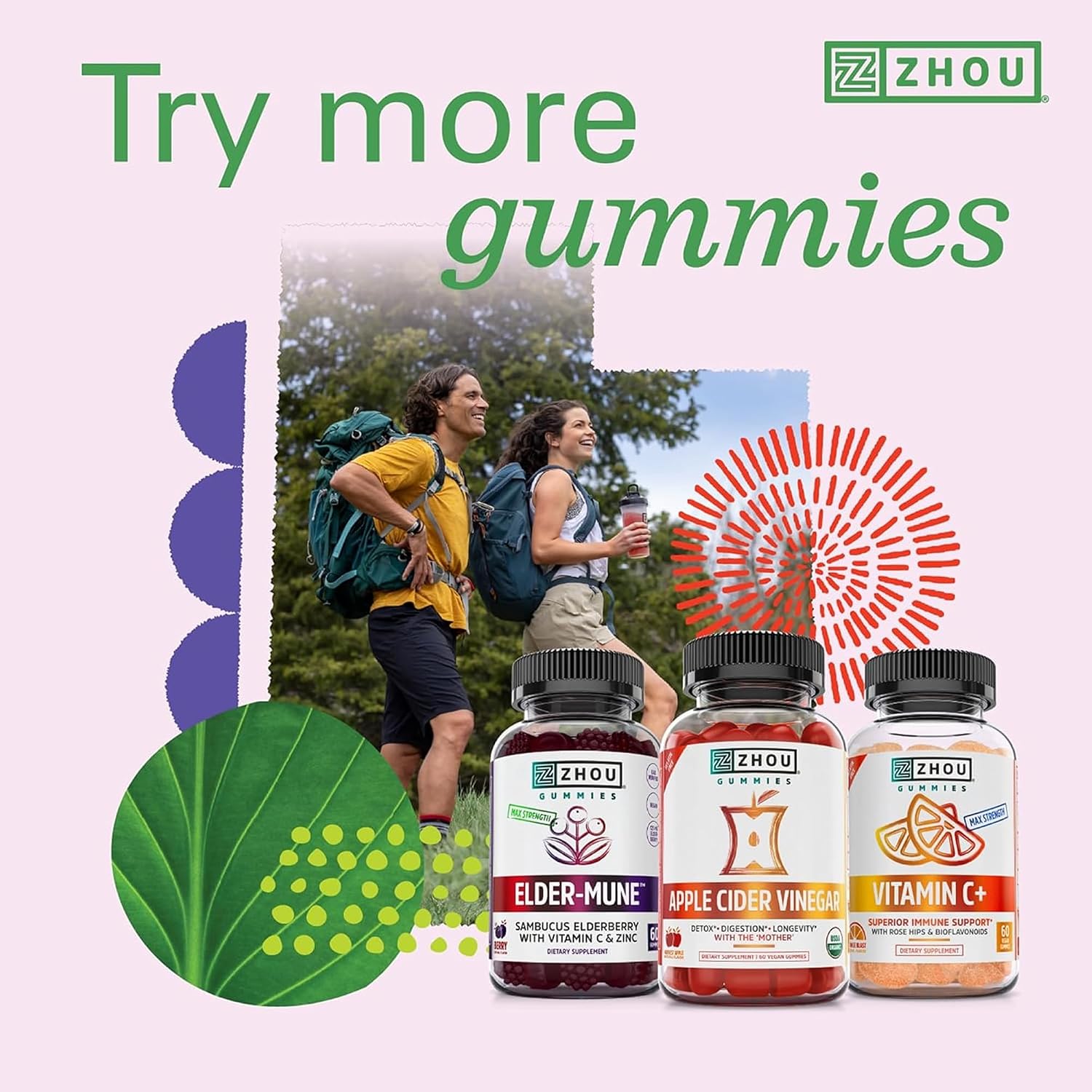 Zhou D3+K2 Supplement - 60 Veggie Gummies (Pack of 1)