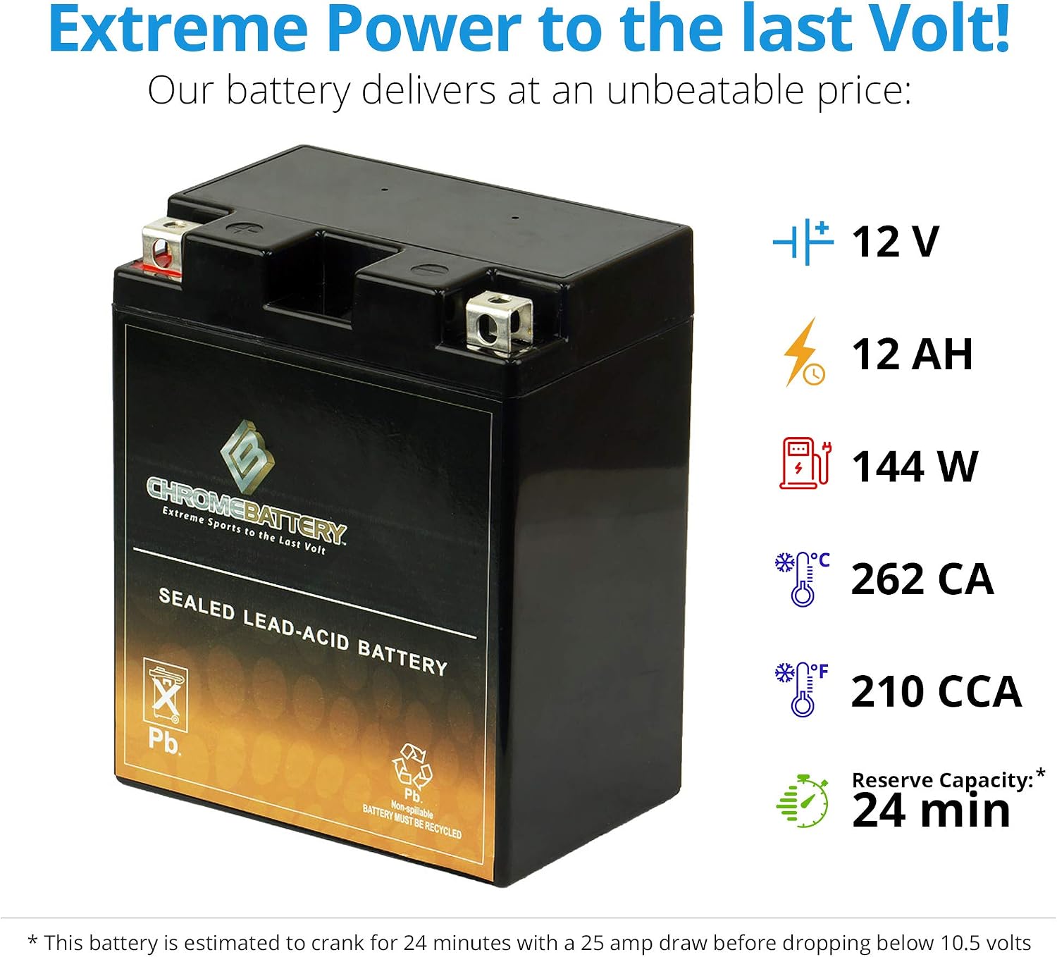 CB CHROMEBATTERY YTX30L-BS 12V 385 CCA AGM – Maintenance-Free 30Ah Battery for Harley, ATV, UTV, Snowmobile, Jet Ski – T3 Nut & Bolt Terminal – Fits Harley Touring, Polaris Sportsman 850