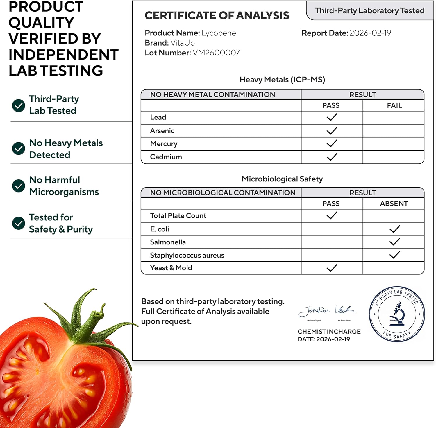 VitaUp Lycopene Supplements for Men – USA Made Prostate Supplements for Men with Natural Tomato Extract – Non-GMO Lycopene Supplement for Normal