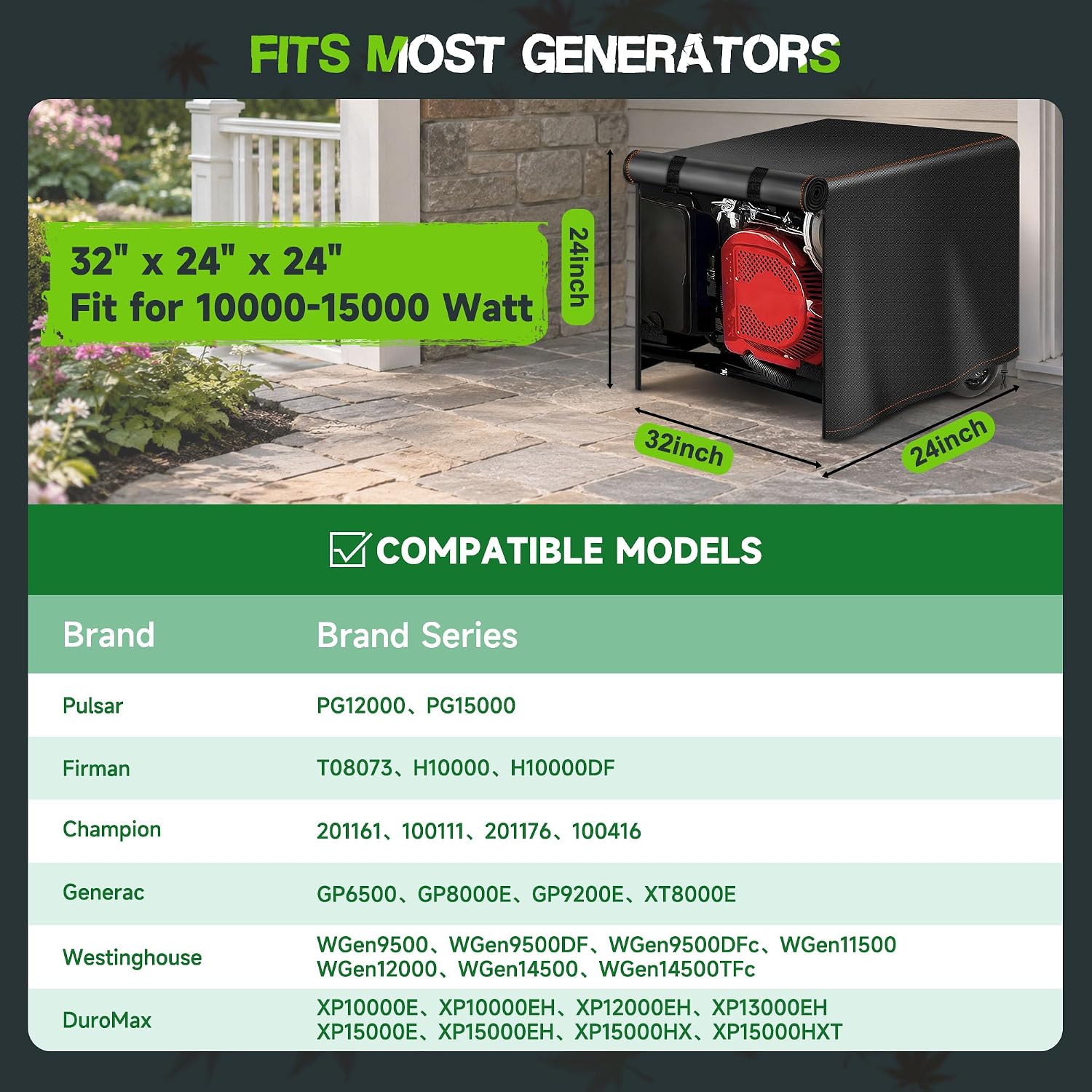 Generator Cover Portable Waterproof,Generator Rain Cover for Outside,Universal Generator Cover for Most Portable Generators 5000-10000 Watt(32"L x 24"W x 24"H)