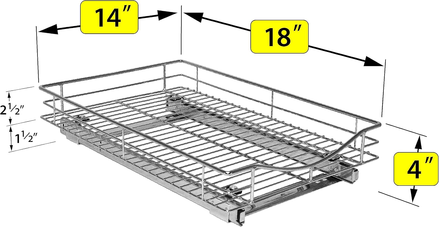 LYNK PROFESSIONAL® Pull Out Cabinet Organizer, Kitchen Slide Out Drawer | 11W x 21D Chrome cabinet pull-out shelves with 3/4-extension glides create easy-access storage for cookware and pantry items