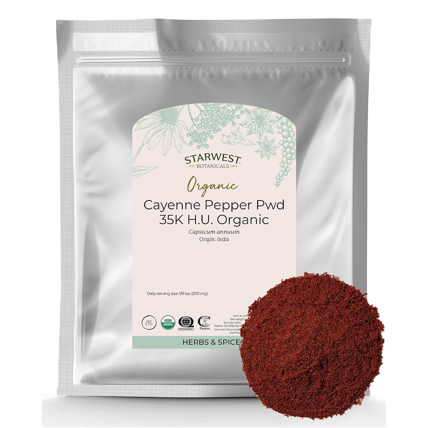 Starwest Botanicals Organic Cayenne Pepper Powder 35k HU - Bulk 1 lb Bag | Adds Heat, Red Pepper Spice for Seasoning & Marinades