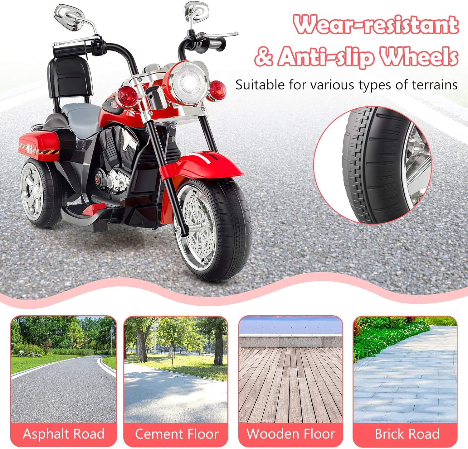 Costzon 6V Ride on Chopper Kids Motorcycle with Horn, Headlight (Red)