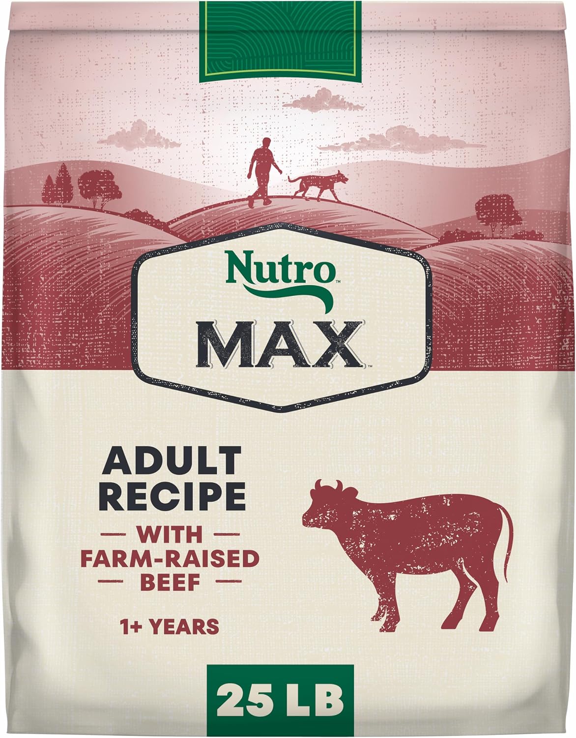 Nutro Max Adult Recipe Dry Dog Food, Farm-Raised Beef, 25 lb | Non-GMO ingredients, wholesome grains, no chicken by-product meal/corn, wheat, soy, supports muscles, energy & vitality