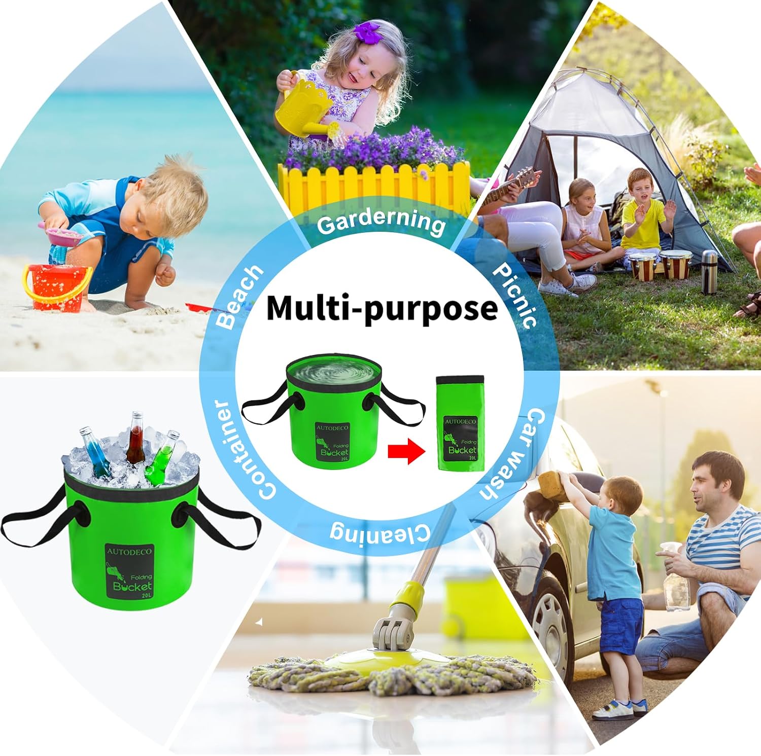 Collapsible Bucket 5 Gallon Container Folding Water Bucket Portable Wash Basin 20L