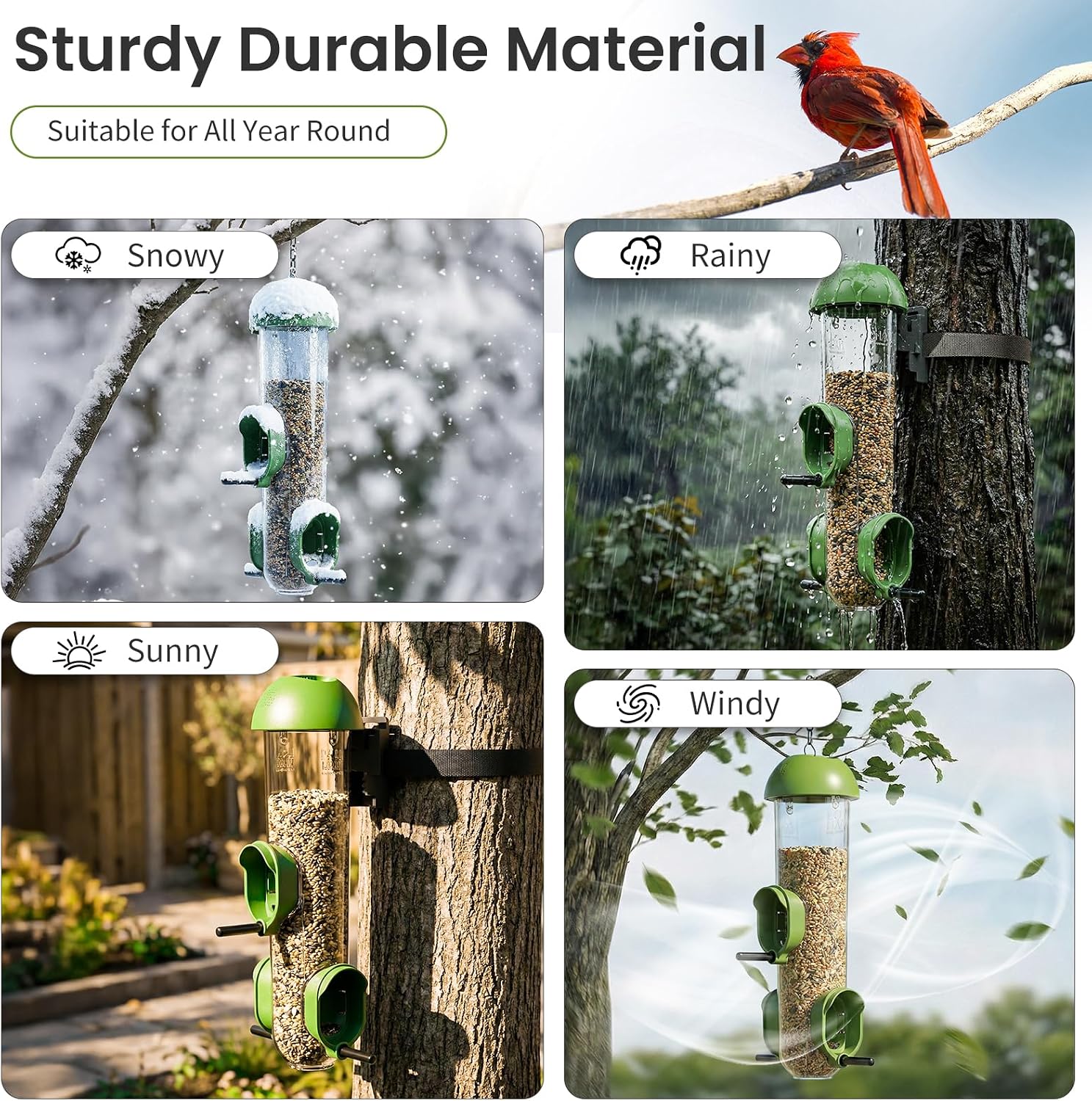 LONA Bird Feeders for Outdoors, Tube Feeder Weatherproof with Multiple Hanging Methods, Wild Bird Feeding Silo for Outside, 3 Port