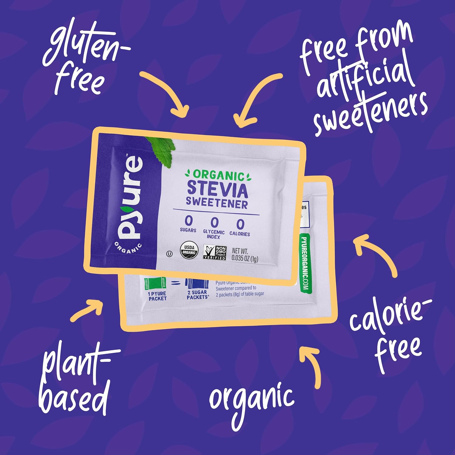 Pyure Organic Stevia Packets | Zero Calorie Sweetener For Coffee, 40 Count | Zero calorie organic stevia packets for coffee, tea, baking, keto, paleo, diabetic diets, lunchboxes, travel, and office